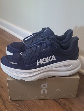 Hoka men's Navy Athletic Running Shoes used good  size 9.5  color blue
